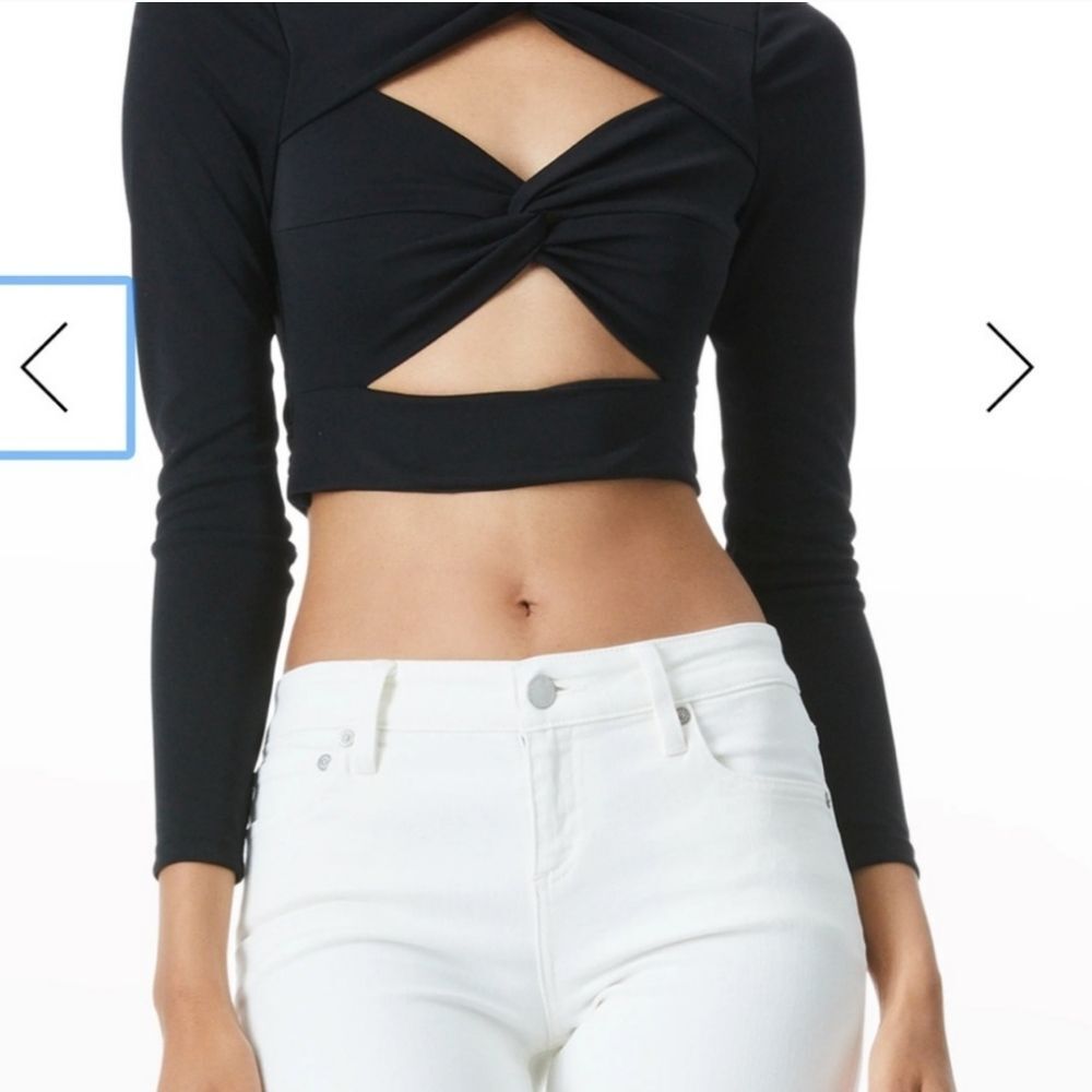 Alice + Olivia Amelie Cutout Twist Tie Crop Top in Black